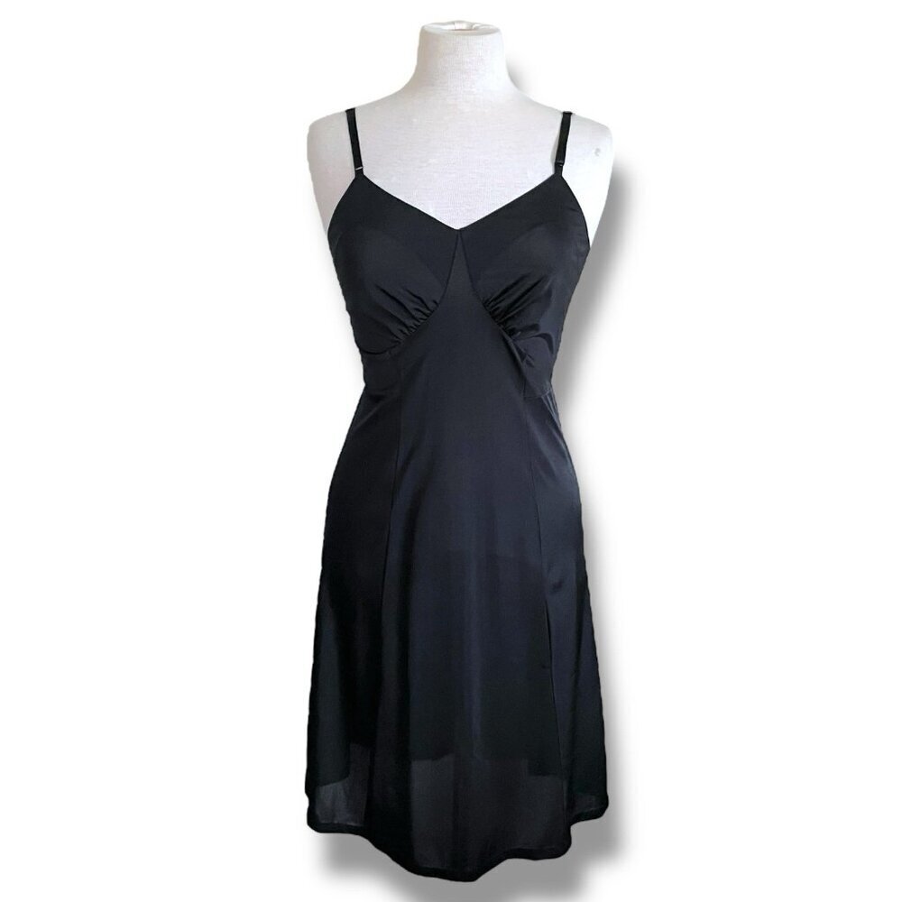 Vintage 1950s Luxite Holeproof Black Nylon Full Slip Womens Sz 34 Pin Up Vamp